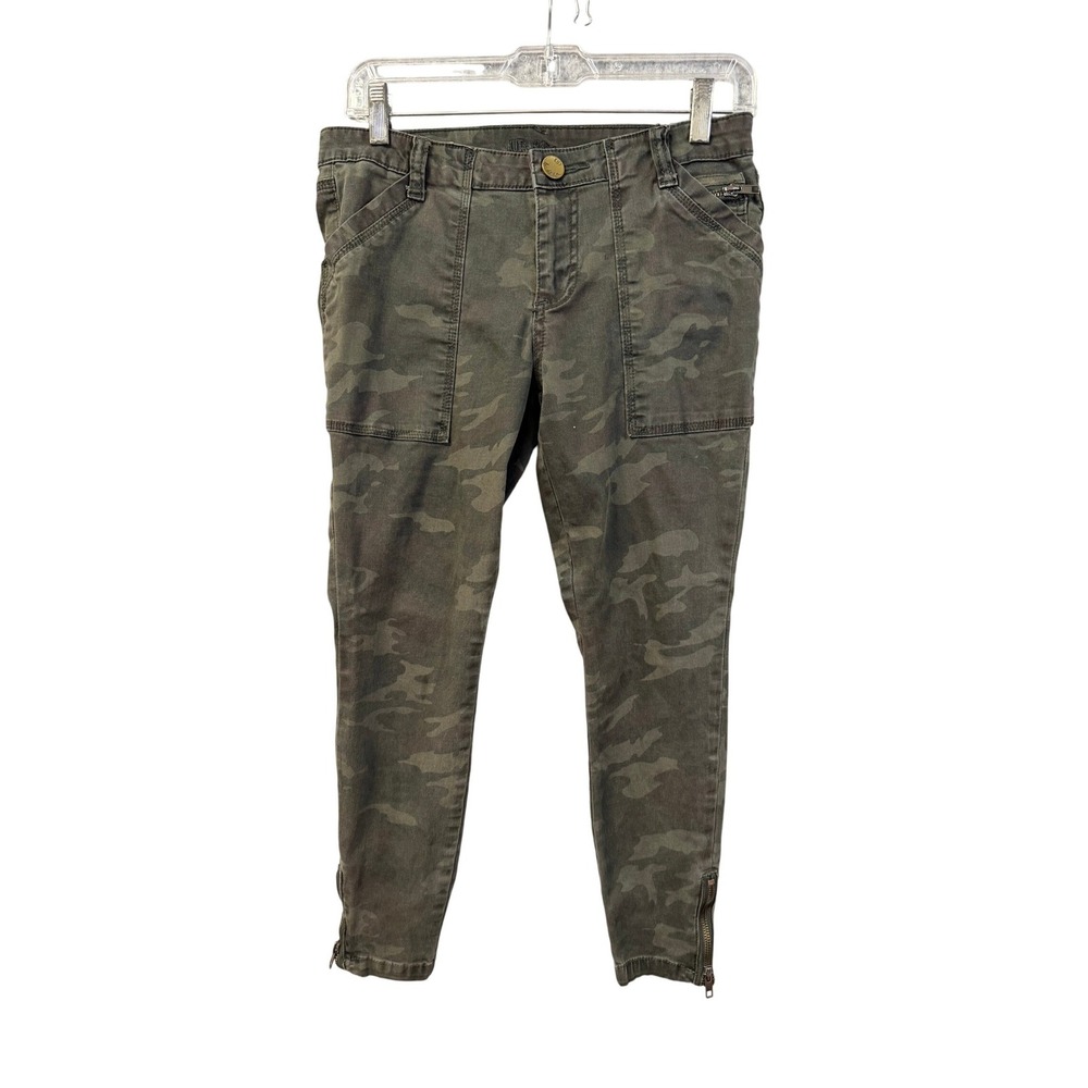 Kut from the Kloth Camo Skinny Utility Pants Green Camouflage Ankle Zip 29x23